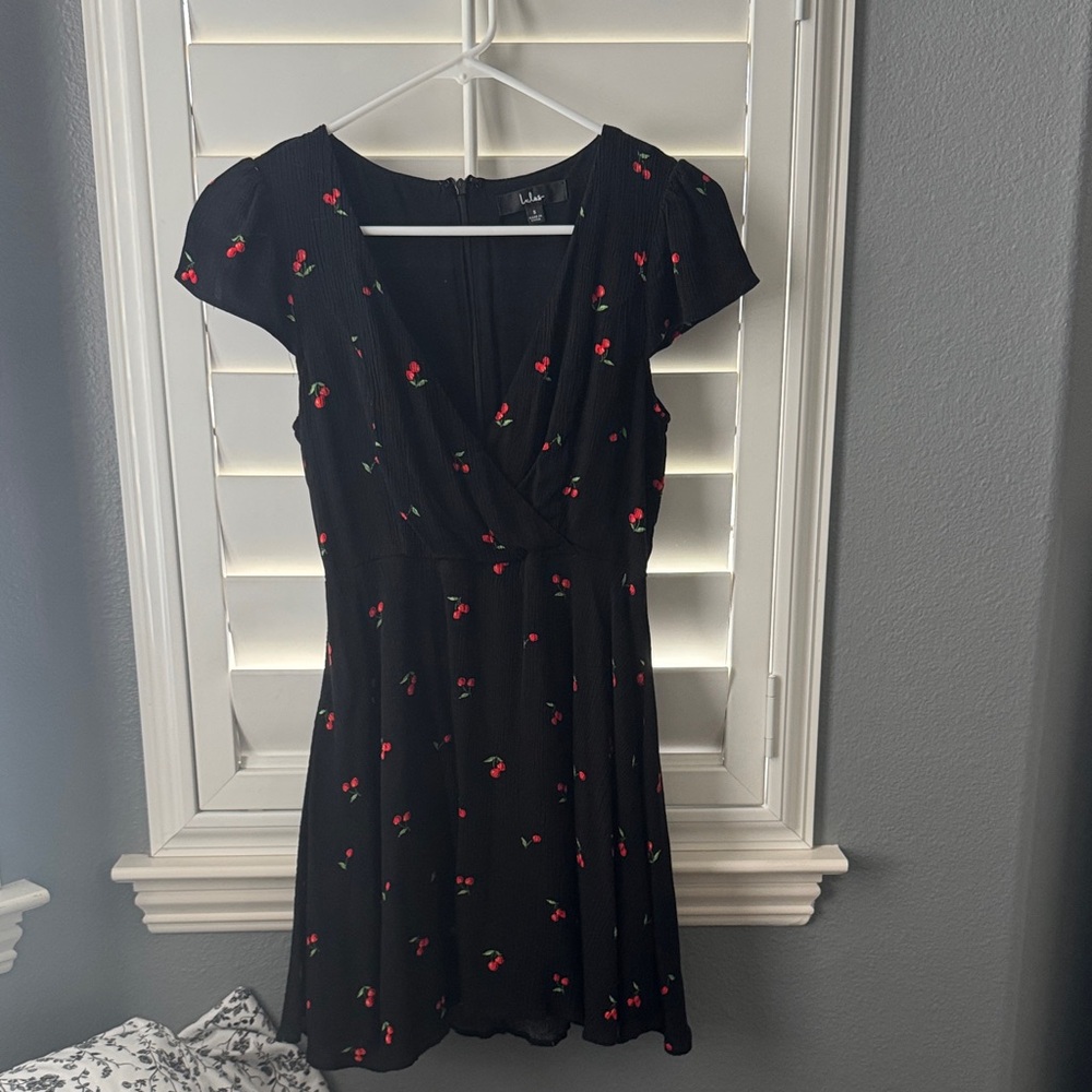 Lulu's Black Mini Dress with Red Floral Pattern